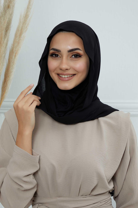 Instant Chiffon Shawl Headscarf for Women with Cotton Bonnet Chiffon Turban Cap, Ready-to-Wear Soft Chiffon Shawl Instant Hijab Wrap,PS-46