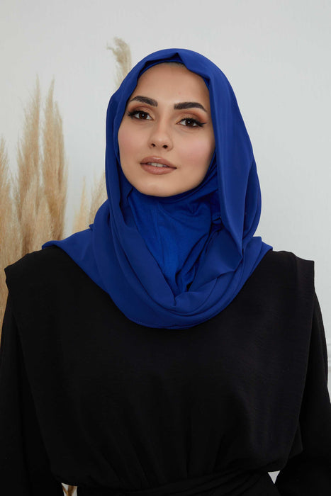 Instant Chiffon Shawl Headscarf for Women with Cotton Bonnet Chiffon Turban Cap, Ready-to-Wear Soft Chiffon Shawl Instant Hijab Wrap,PS-46