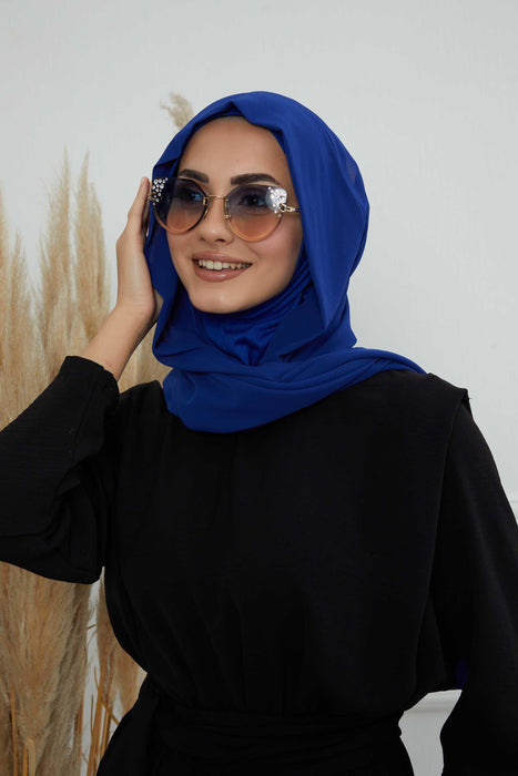 Instant Chiffon Shawl Headscarf for Women with Cotton Bonnet Chiffon Turban Cap, Ready-to-Wear Soft Chiffon Shawl Instant Hijab Wrap,PS-46