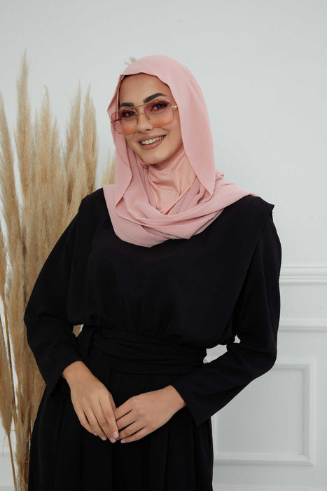 Instant Chiffon Shawl Headscarf for Women with Cotton Bonnet Chiffon Turban Cap, Ready-to-Wear Soft Chiffon Shawl Instant Hijab Wrap,PS-46