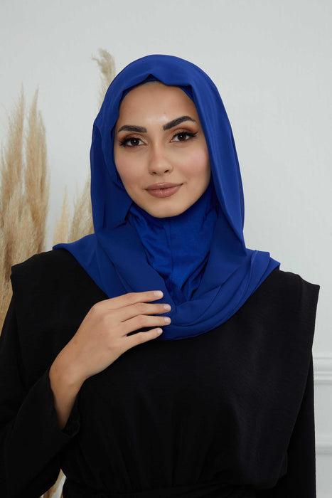 Instant Chiffon Shawl Headscarf for Women with Cotton Bonnet Chiffon Turban Cap, Ready-to-Wear Soft Chiffon Shawl Instant Hijab Wrap,PS-46