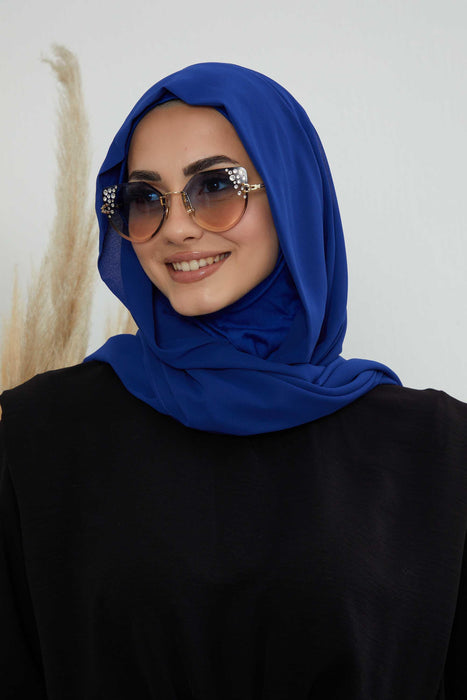 Instant Chiffon Shawl Headscarf for Women with Cotton Bonnet Chiffon Turban Cap, Ready-to-Wear Soft Chiffon Shawl Instant Hijab Wrap,PS-46