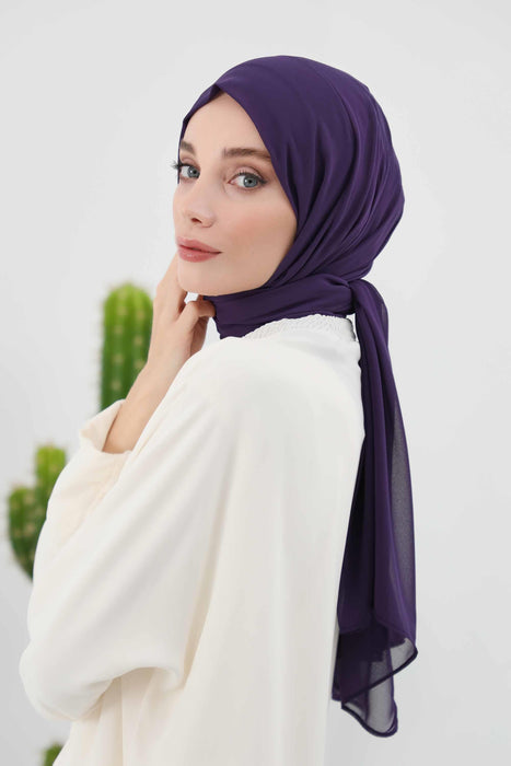 Instant Chiffon Shawl Headscarf for Women with Cotton Bonnet Chiffon Turban Cap, Ready-to-Wear Soft Chiffon Shawl Instant Hijab Wrap,PS-46