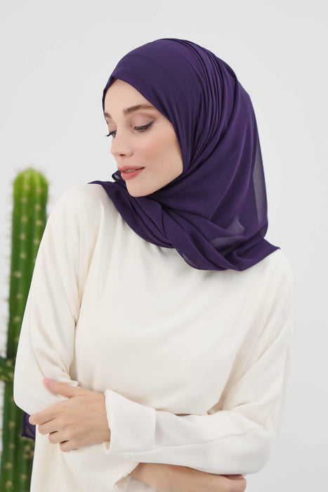 Instant Chiffon Shawl Headscarf for Women with Cotton Bonnet Chiffon Turban Cap, Ready-to-Wear Soft Chiffon Shawl Instant Hijab Wrap,PS-46