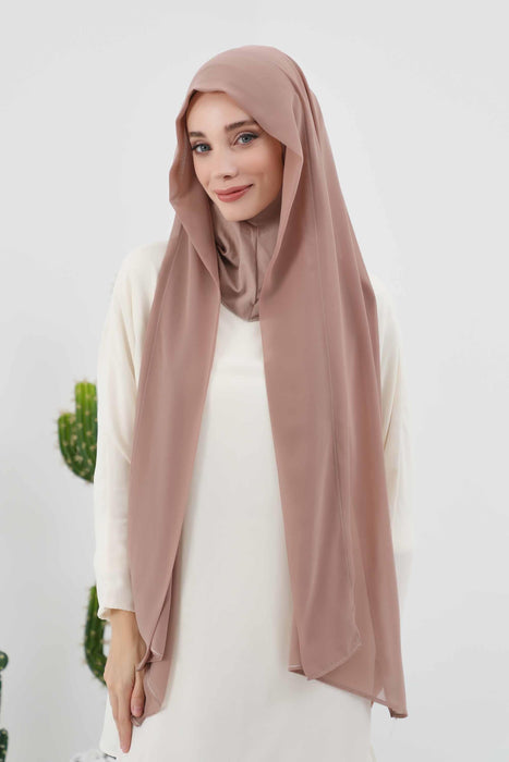 Instant Chiffon Shawl Headscarf for Women with Cotton Bonnet Chiffon Turban Cap, Ready-to-Wear Soft Chiffon Shawl Instant Hijab Wrap,PS-46