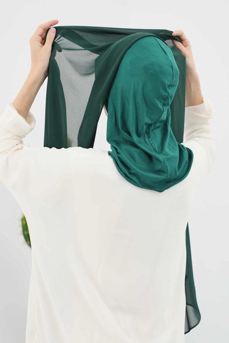 Instant-Chiffon-Schal, Kopftuch für Damen mit Baumwollhaube, Chiffon-Turbanmütze, gebrauchsfertiger weicher Chiffon-Schal, Instant-Hijab-Wickeltuch, PS-46