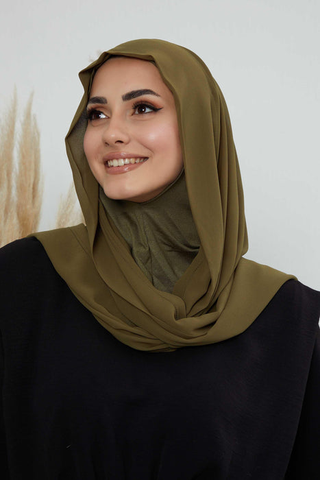 Instant-Chiffon-Schal, Kopftuch für Damen mit Baumwollhaube, Chiffon-Turbanmütze, gebrauchsfertiger weicher Chiffon-Schal, Instant-Hijab-Wickeltuch, PS-46