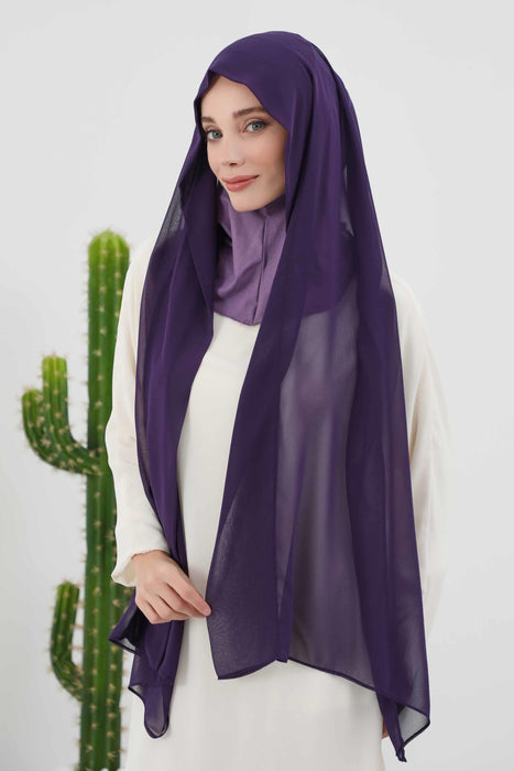 Instant-Chiffon-Schal, Kopftuch für Damen mit Baumwollhaube, Chiffon-Turbanmütze, gebrauchsfertiger weicher Chiffon-Schal, Instant-Hijab-Wickeltuch, PS-46