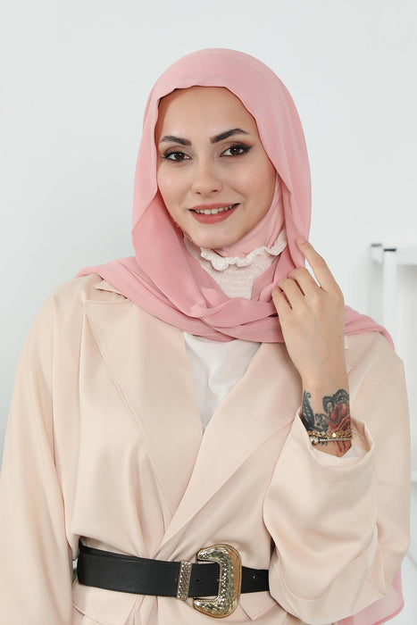 Instant Chiffon Shawl Headscarf for Women with Cotton Bonnet Chiffon Turban Cap, Ready-to-Wear Soft Chiffon Shawl Instant Hijab Wrap,PS-46