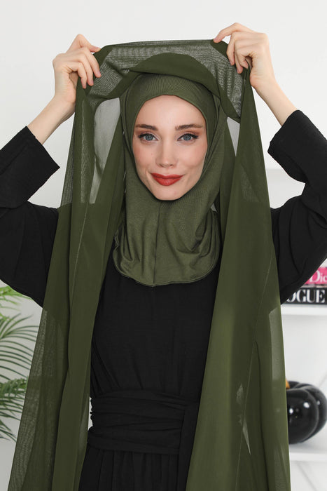 Instant Chiffon Shawl Headscarf for Women with Cotton Bonnet Chiffon Turban Cap, Ready-to-Wear Soft Chiffon Shawl Instant Hijab Wrap,PS-46