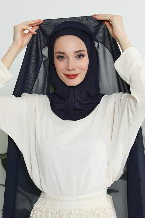 Instant Chiffon Shawl Headscarf for Women with Cotton Bonnet Chiffon Turban Cap, Ready-to-Wear Soft Chiffon Shawl Instant Hijab Wrap,PS-46