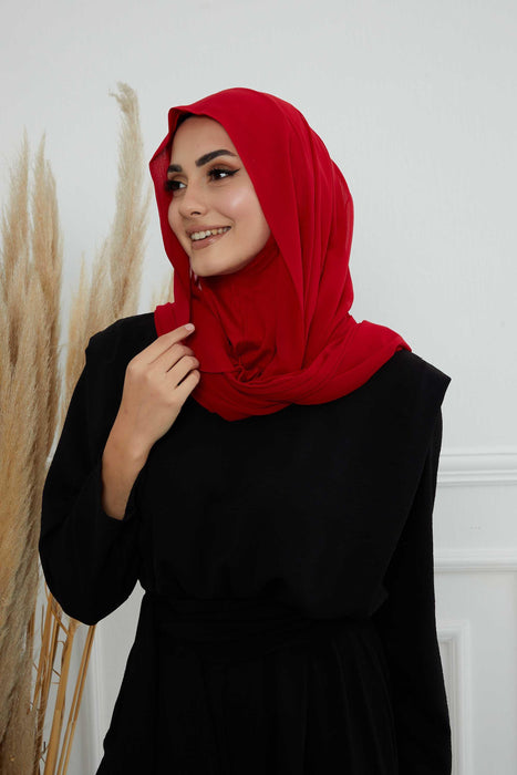 Instant Chiffon Shawl Headscarf for Women with Cotton Bonnet Chiffon Turban Cap, Ready-to-Wear Soft Chiffon Shawl Instant Hijab Wrap,PS-46