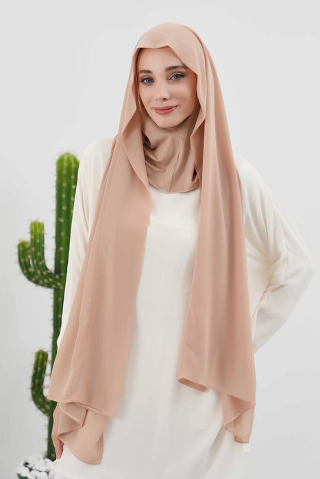 Instant Chiffon Shawl Headscarf for Women with Cotton Bonnet Chiffon Turban Cap, Ready-to-Wear Soft Chiffon Shawl Instant Hijab Wrap,PS-46