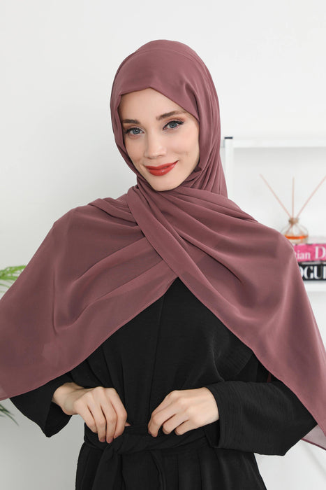 Instant Chiffon Shawl Headscarf for Women with Cotton Bonnet Chiffon Turban Cap, Ready-to-Wear Soft Chiffon Shawl Instant Hijab Wrap,PS-46