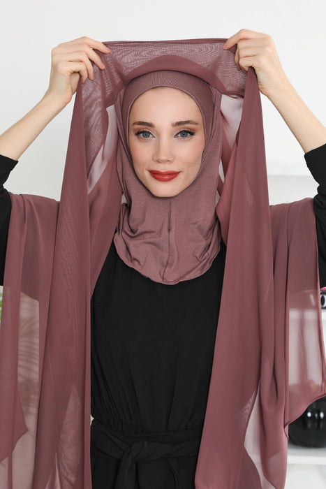 Instant Chiffon Shawl Headscarf for Women with Cotton Bonnet Chiffon Turban Cap, Ready-to-Wear Soft Chiffon Shawl Instant Hijab Wrap,PS-46