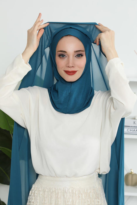 Instant Chiffon Shawl Headscarf for Women with Cotton Bonnet Chiffon Turban Cap, Ready-to-Wear Soft Chiffon Shawl Instant Hijab Wrap,PS-46