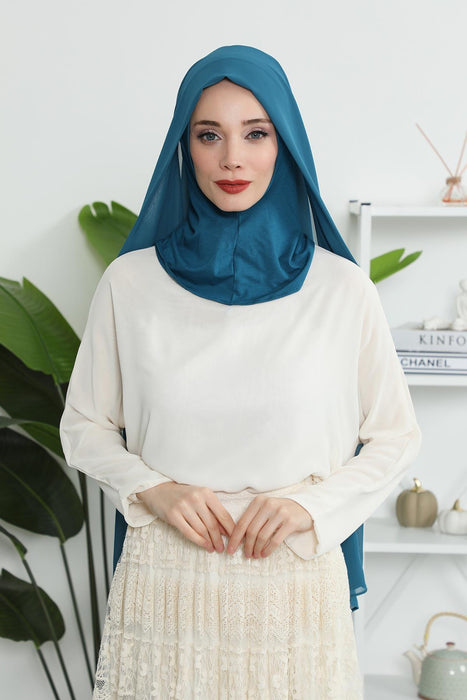 Instant Chiffon Shawl Headscarf for Women with Cotton Bonnet Chiffon Turban Cap, Ready-to-Wear Soft Chiffon Shawl Instant Hijab Wrap,PS-46