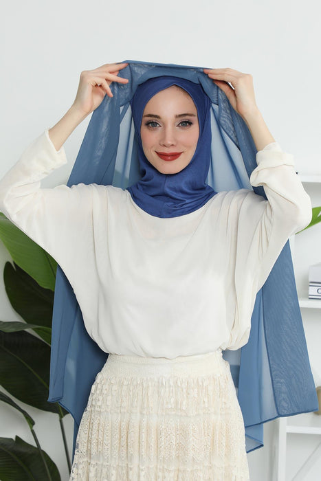 Instant Chiffon Shawl Headscarf for Women with Cotton Bonnet Chiffon Turban Cap, Ready-to-Wear Soft Chiffon Shawl Instant Hijab Wrap,PS-46