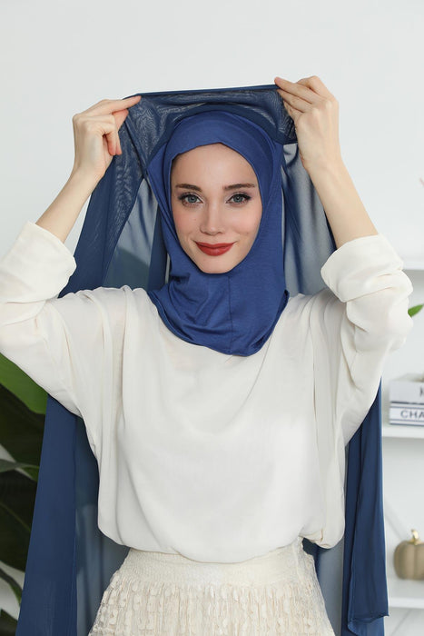 Instant Chiffon Shawl Headscarf for Women with Cotton Bonnet Chiffon Turban Cap, Ready-to-Wear Soft Chiffon Shawl Instant Hijab Wrap,PS-46