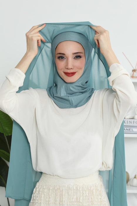 Instant Chiffon Shawl Headscarf for Women with Cotton Bonnet Chiffon Turban Cap, Ready-to-Wear Soft Chiffon Shawl Instant Hijab Wrap,PS-46