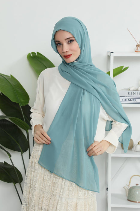 Instant Chiffon Shawl Headscarf for Women with Cotton Bonnet Chiffon Turban Cap, Ready-to-Wear Soft Chiffon Shawl Instant Hijab Wrap,PS-46