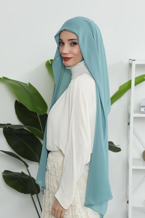 Instant Chiffon Shawl Headscarf for Women with Cotton Bonnet Chiffon Turban Cap, Ready-to-Wear Soft Chiffon Shawl Instant Hijab Wrap,PS-46