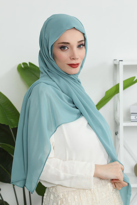 Instant Chiffon Shawl Headscarf for Women with Cotton Bonnet Chiffon Turban Cap, Ready-to-Wear Soft Chiffon Shawl Instant Hijab Wrap,PS-46