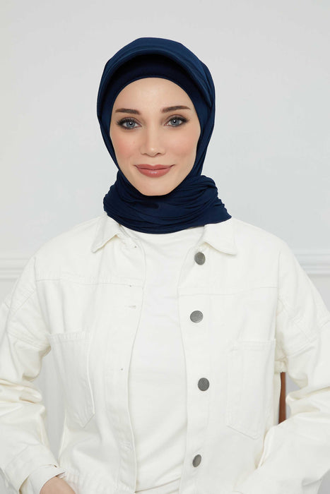 Instant Cotton Shawl Newsboy Scarves 95% Cotton Bandana Women's Cap Turban Visor Stylish Hijab Hat Turban Head Wraps,SS-1 Navy Blue