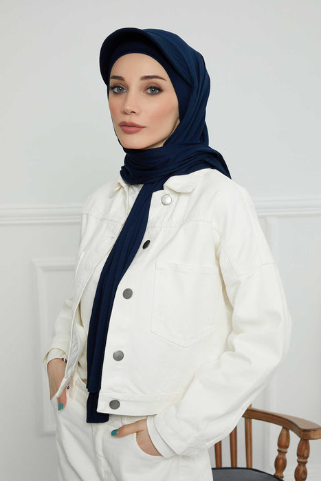 Instant Cotton Shawl Newsboy Scarves 95% Cotton Bandana Women's Cap Turban Visor Stylish Hijab Hat Turban Head Wraps,SS-1 Navy Blue