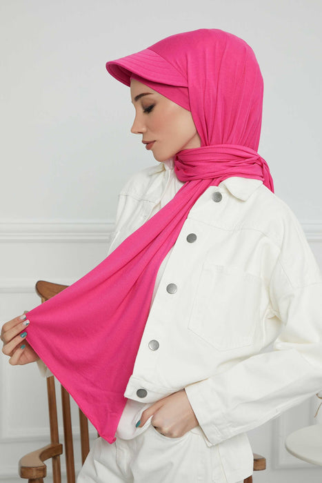 Instant Cotton Shawl Newsboy Scarves 95% Cotton Bandana Women's Cap Turban Visor Stylish Hijab Hat Turban Head Wraps,SS-1 Fuchsia