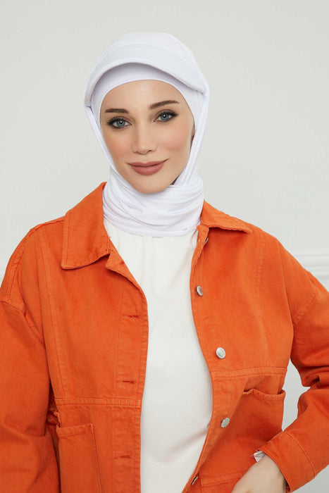 Instant Cotton Shawl Newsboy Scarves 95% Cotton Bandana Women's Cap Turban Visor Stylish Hijab Hat Turban Head Wraps,SS-1 White