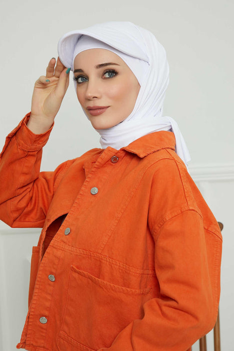 Instant Cotton Shawl Newsboy Scarves 95% Cotton Bandana Women's Cap Turban Visor Stylish Hijab Hat Turban Head Wraps,SS-1 White
