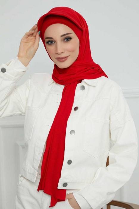 Instant Cotton Shawl Newsboy Scarves 95% Cotton Bandana Women's Cap Turban Visor Stylish Hijab Hat Turban Head Wraps,SS-1 Red
