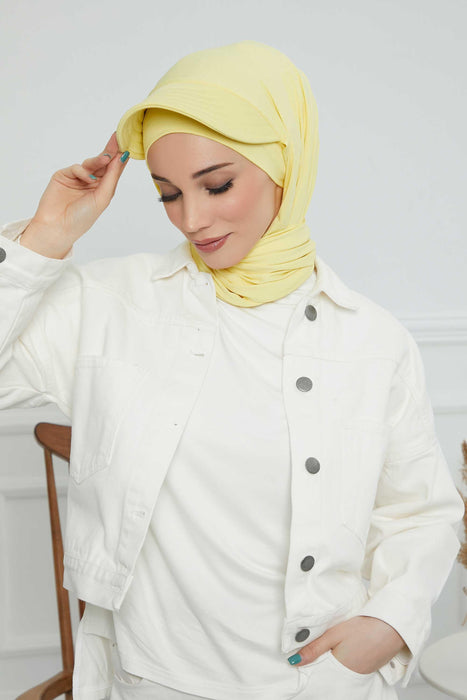 Instant Cotton Shawl Newsboy Scarves 95% Cotton Bandana Women's Cap Turban Visor Stylish Hijab Hat Turban Head Wraps,SS-1 Yellow