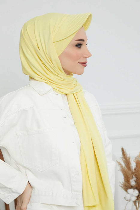 Instant Cotton Shawl Newsboy Scarves 95% Cotton Bandana Women's Cap Turban Visor Stylish Hijab Hat Turban Head Wraps,SS-1 Yellow