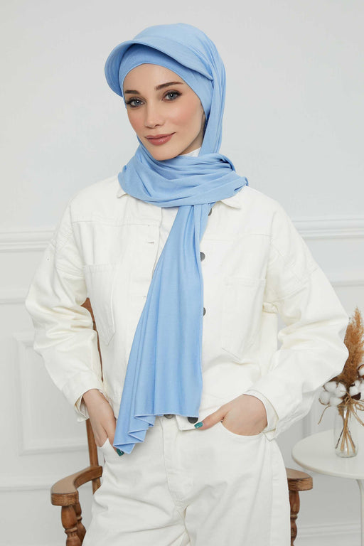 Instant Cotton Shawl Newsboy Scarves 95% Cotton Bandana Women's Cap Turban Visor Stylish Hijab Hat Turban Head Wraps,SS-1 Blue