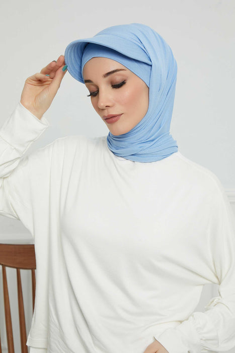 Instant Cotton Shawl Newsboy Scarves 95% Cotton Bandana Women's Cap Turban Visor Stylish Hijab Hat Turban Head Wraps,SS-1 Blue