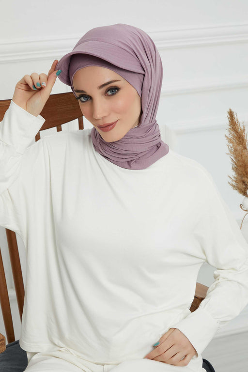 Instant Cotton Shawl Newsboy Scarves 95% Cotton Bandana Women's Cap Turban Visor Stylish Hijab Hat Turban Head Wraps,SS-1 Lilac