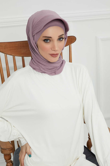 Instant Cotton Shawl Newsboy Scarves 95% Cotton Bandana Women's Cap Turban Visor Stylish Hijab Hat Turban Head Wraps,SS-1 Lilac