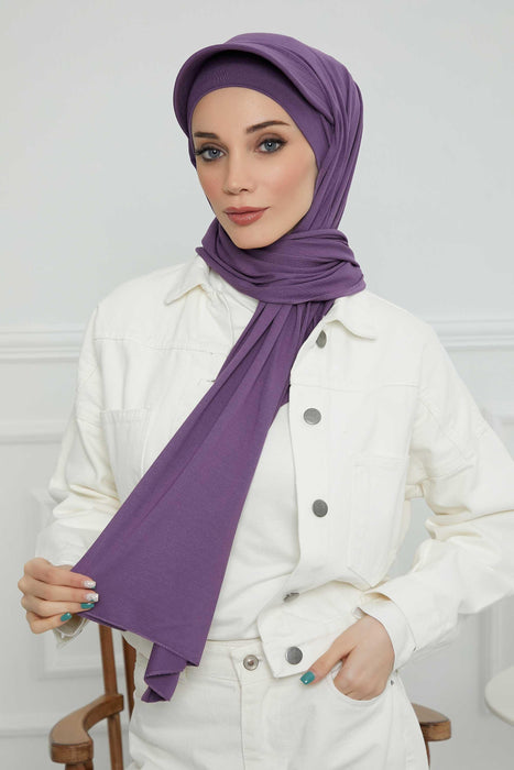 Instant Cotton Shawl Newsboy Scarves 95% Cotton Bandana Women's Cap Turban Visor Stylish Hijab Hat Turban Head Wraps,SS-1 Purple 2