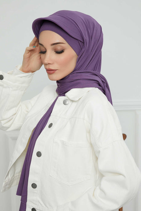 Instant Cotton Shawl Newsboy Scarves 95% Cotton Bandana Women's Cap Turban Visor Stylish Hijab Hat Turban Head Wraps,SS-1 Purple 2