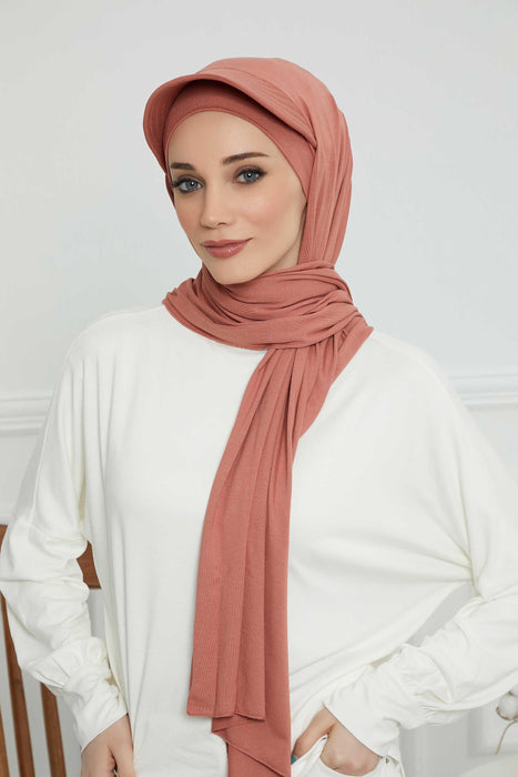 Instant Cotton Shawl Newsboy Scarves 95% Cotton Bandana Women's Cap Turban Visor Stylish Hijab Hat Turban Head Wraps,SS-1 Salmon