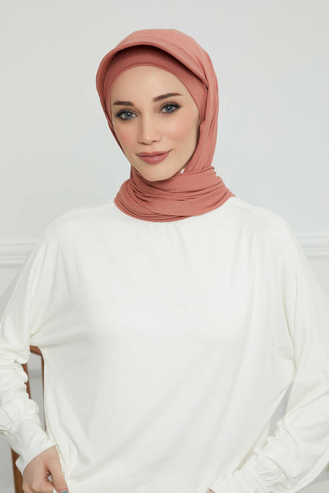 Instant Cotton Shawl Newsboy Scarves 95% Cotton Bandana Women's Cap Turban Visor Stylish Hijab Hat Turban Head Wraps,SS-1 Salmon