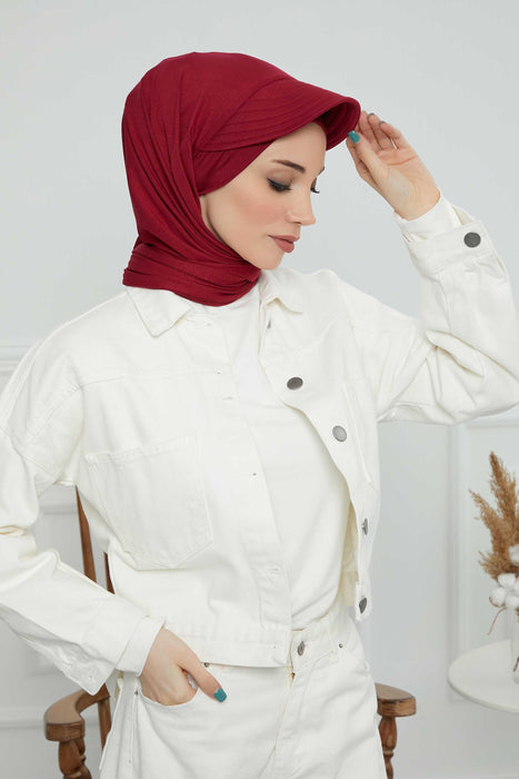 Instant Cotton Shawl Newsboy Scarves 95% Cotton Bandana Women's Cap Turban Visor Stylish Hijab Hat Turban Head Wraps,SS-1 Maroon