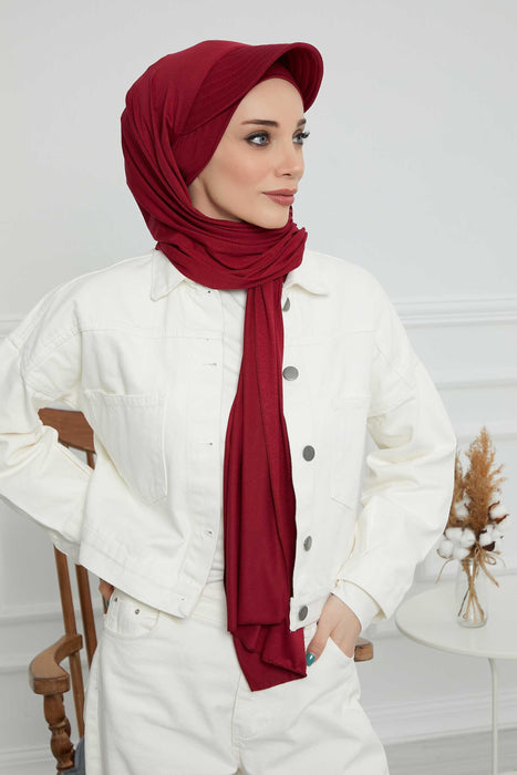 Instant Cotton Shawl Newsboy Scarves 95% Cotton Bandana Women's Cap Turban Visor Stylish Hijab Hat Turban Head Wraps,SS-1 Maroon