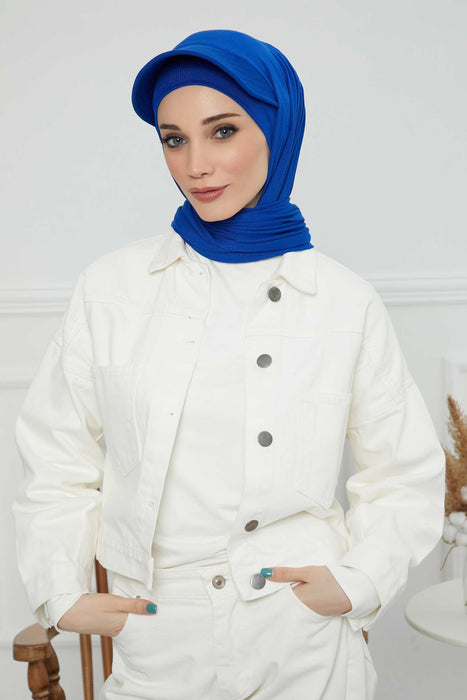 Instant Cotton Shawl Newsboy Scarves 95% Cotton Bandana Women's Cap Turban Visor Stylish Hijab Hat Turban Head Wraps,SS-1 Sax Blue