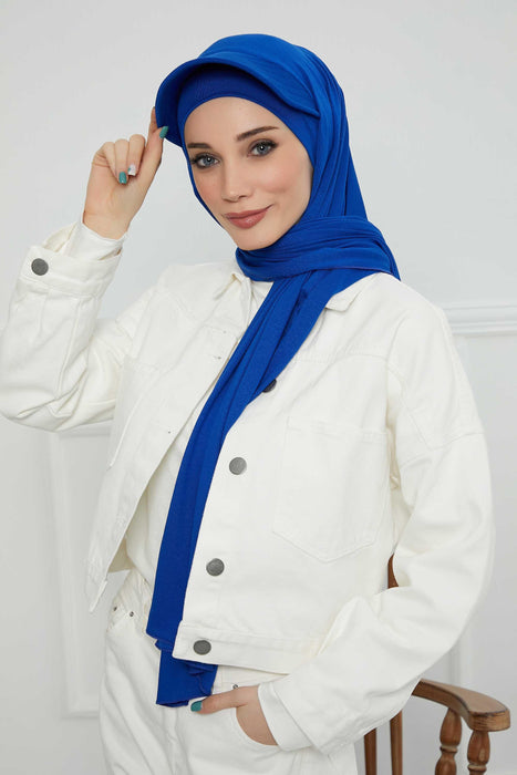 Instant Cotton Shawl Newsboy Scarves 95% Cotton Bandana Women's Cap Turban Visor Stylish Hijab Hat Turban Head Wraps,SS-1 Sax Blue