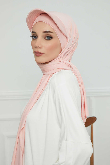 Instant Cotton Shawl Newsboy Scarves 95% Cotton Bandana Women's Cap Turban Visor Stylish Hijab Hat Turban Head Wraps,SS-1 Powder
