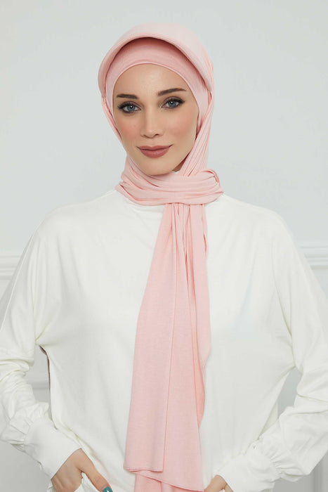 Instant Cotton Shawl Newsboy Scarves 95% Cotton Bandana Women's Cap Turban Visor Stylish Hijab Hat Turban Head Wraps,SS-1 Powder