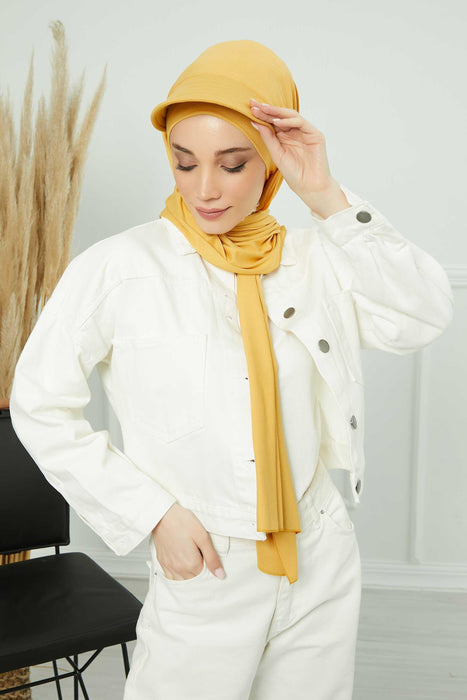 Instant Cotton Shawl Newsboy Scarves 95% Cotton Bandana Women's Cap Turban Visor Stylish Hijab Hat Turban Head Wraps,SS-1 Mustard Yellow